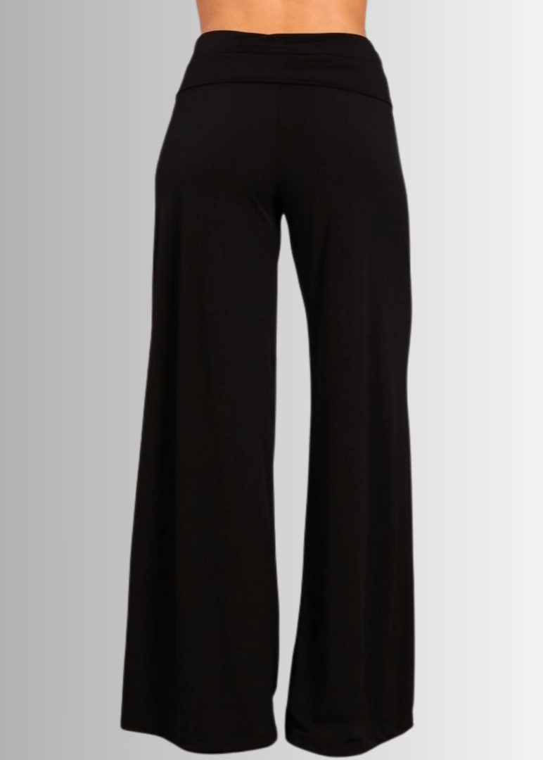 Made in USA Women's Black Business Casual Palazzo Pants with Fold Over Waist in Black | Classy Cozy Cool Made in America Boutique