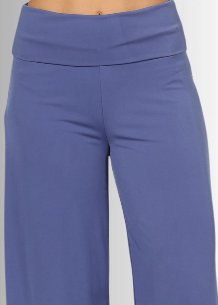 Made in USA Women's Black Business Casual Palazzo Pants with Fold Over Waist in Blue Indigo | Classy Cozy Cool Made in America Boutique