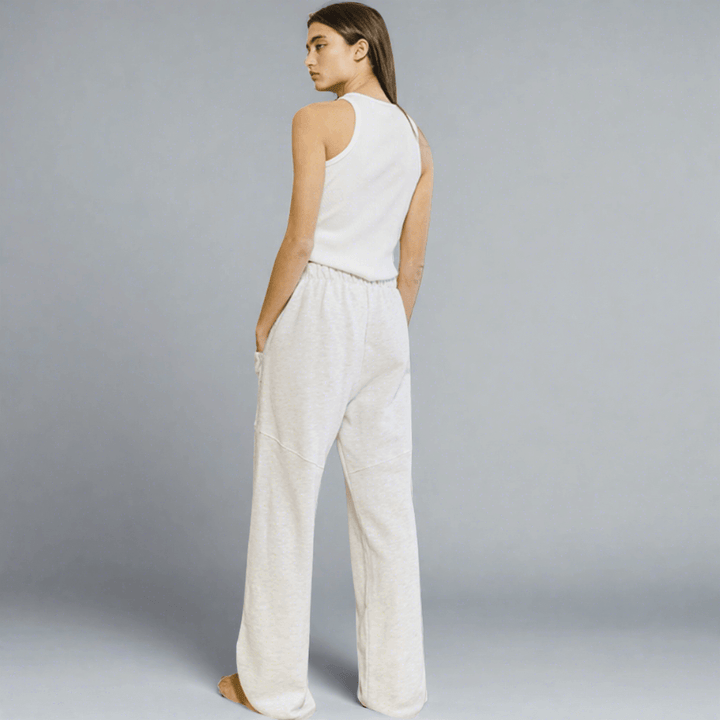 Bucket List Fashion Clothing Style# P5420 | Women's  Patch Pocket Wide Leg Sweat Pants Made in USA in Heather Grey | Classy Cozy Cool Made in America Boutique