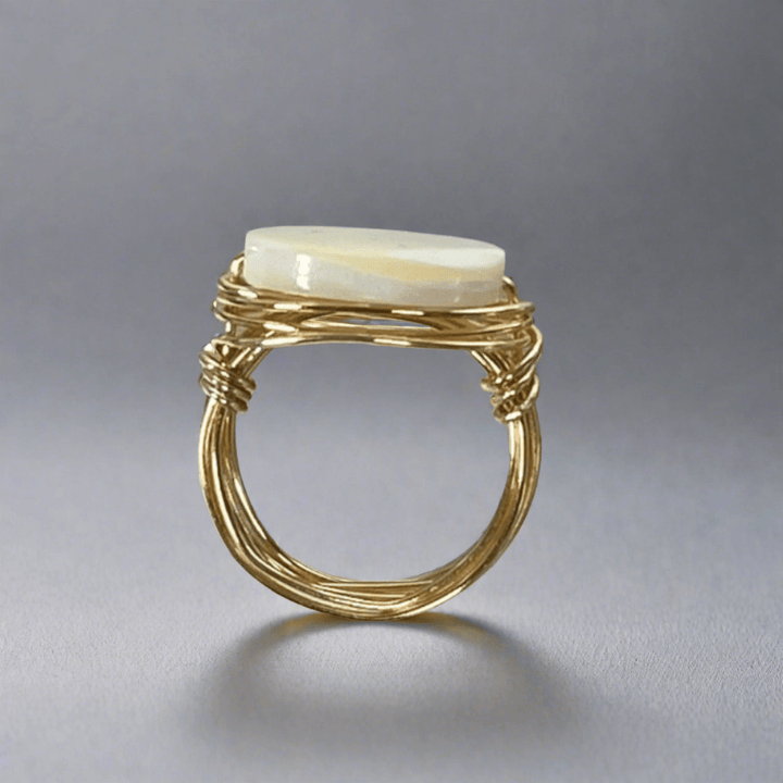Hand Made in USA Women's Mother of Pearl Hand Forged Gold Tone Crafted Ring in USA  | Classy Cozy Cool Women's Made in America Boutique