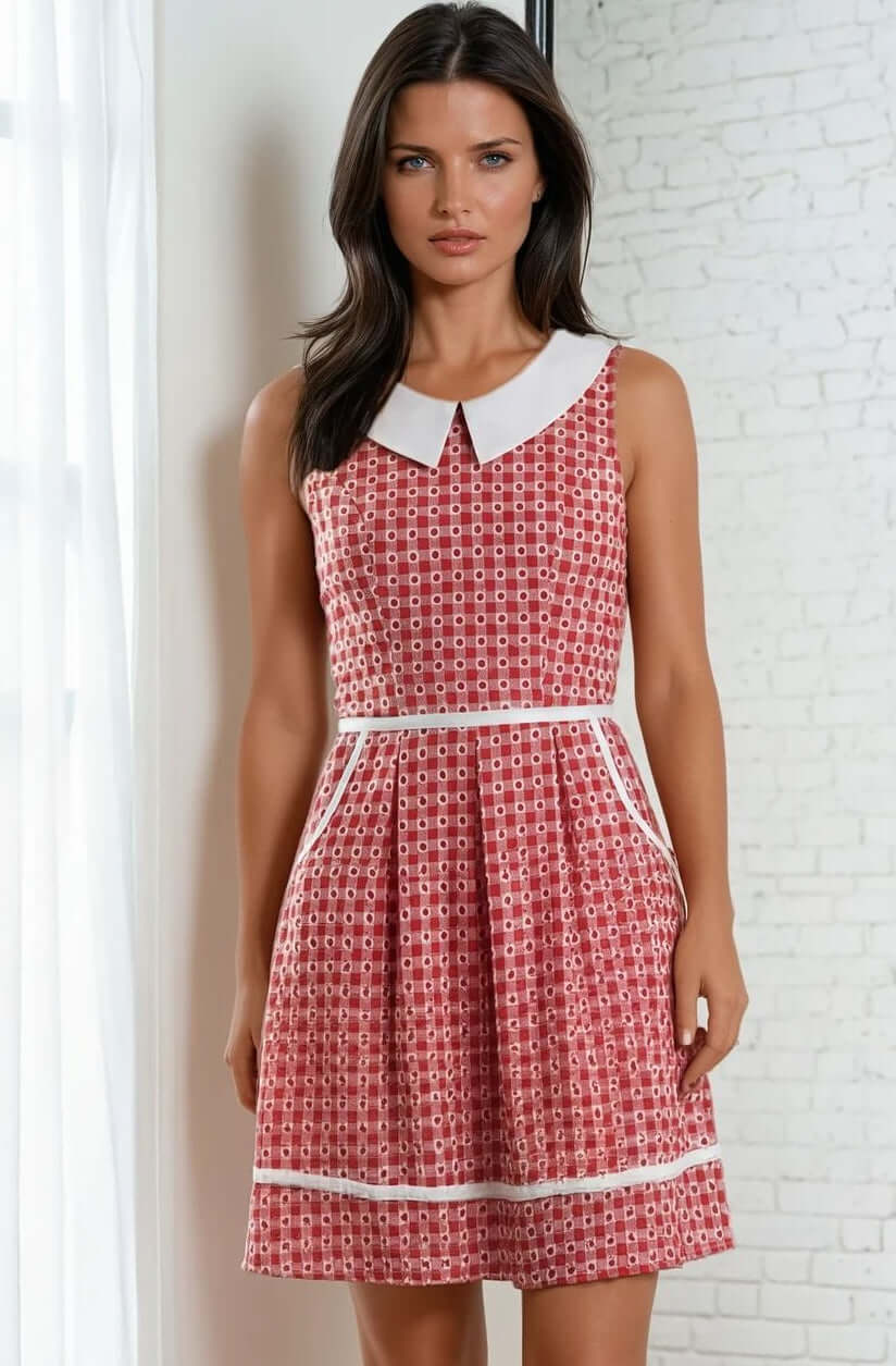 Strawberry Gingham Collared Dress 1X