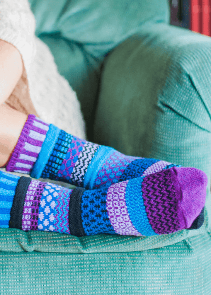 Solmate RASPBERRY Knitted Crew Socks Proudly Made USA | These socks are delightfully mismatched & so very comfortable.  Classy Cozy Cool Women's Boutique.