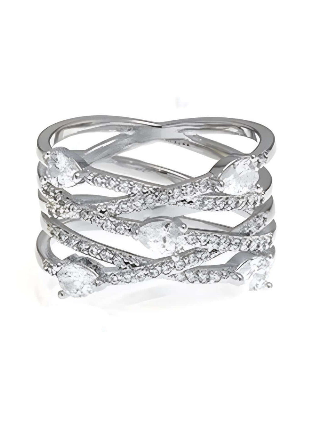 Made in USA, Rhaenyra Ring Women's Fashion Jewelry Ring by Artist Anuja Tolia is made of Silver Plated Stainless Steel, accented with sparkling cubic zirconia stones