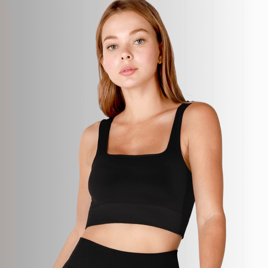 Nikibiki Style NS8003 | Women's Square Neckline Ribbed Base Layer Tank Top or Bra Top in Black | Made in USA | Classy Cozy Cool Made in America Boutique