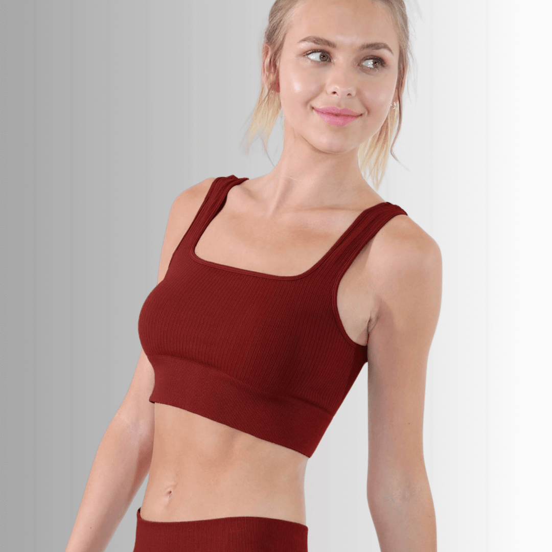 Nikibiki Style NS8003 | Women's Square Neckline Ribbed Base Layer Tank Top or Bra Top in Sun Dried Tomato | Made in USA | Classy Cozy Cool Made in America Boutique