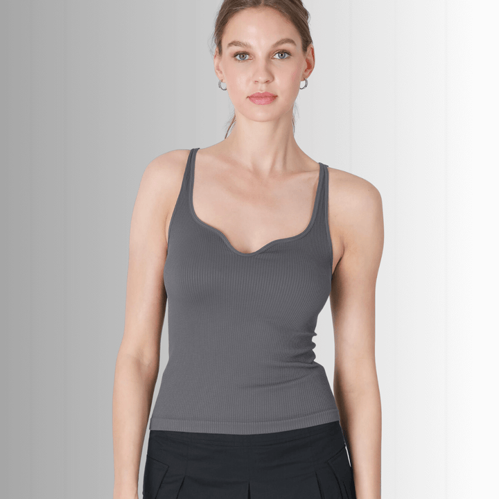 Niki Biki Style# NS8217 Ladies Fitted Sweetheart Neck Ribbed Tank in Grey | Made in USA | Classy Cozy Cool Women's Made in America Boutique