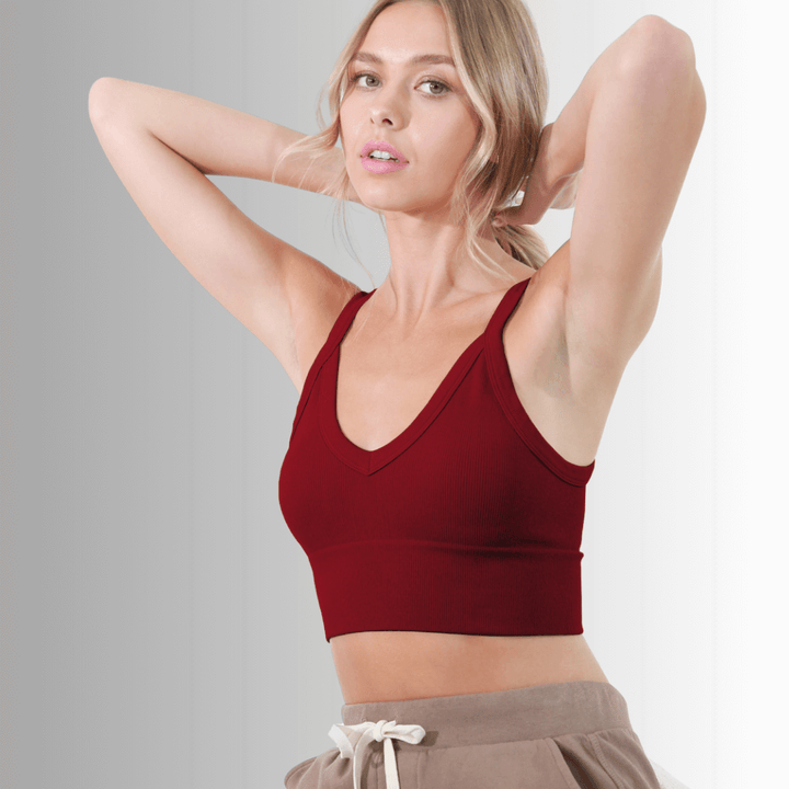 Niki Biki Ladies Fitted Vintage V-Neck Ribbed Bra Top Style NS8120  in Several Color Options | Made in USA | Classy Cozy Cool Women's Made in America Boutique