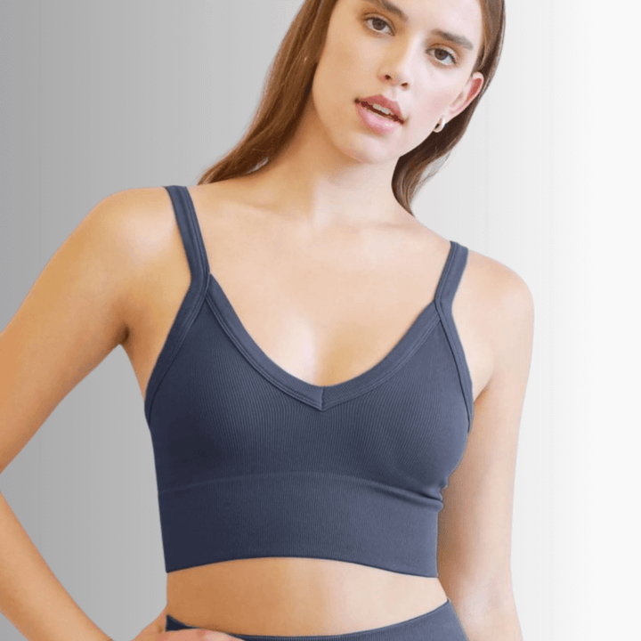 Niki Biki Ladies Fitted Vintage V-Neck Ribbed Bra Top Style NS8120  in Several Color Options | Made in USA | Classy Cozy Cool Women's Made in America Boutique
