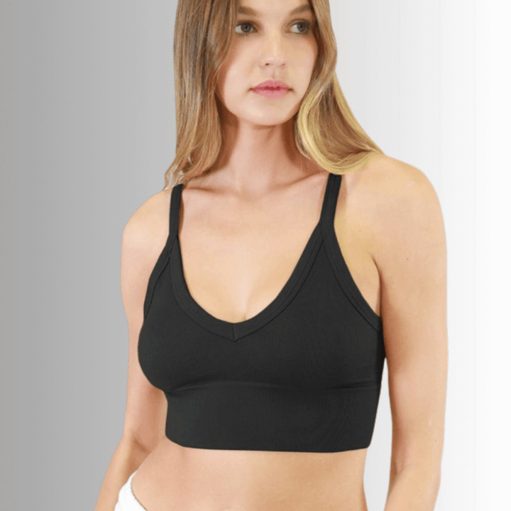 Niki Biki Ladies Fitted Vintage V-Neck Ribbed Bra Top Style NS8120  in Several Color Options | Made in USA | Classy Cozy Cool Women's Made in America Boutique