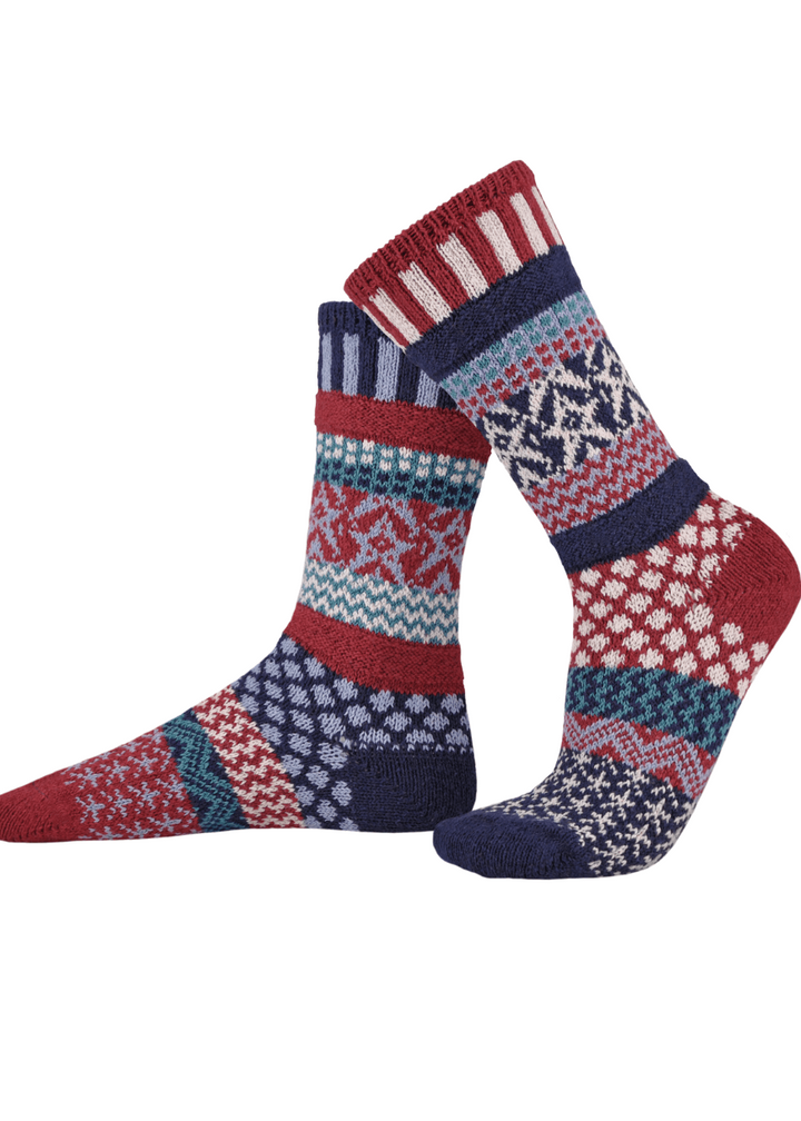 Solmate STARS AND STRIPES Knitted Crew Socks | Made in USA | These socks are delightfully mismatched & so very comfortable.  American Made Women's Boutique.