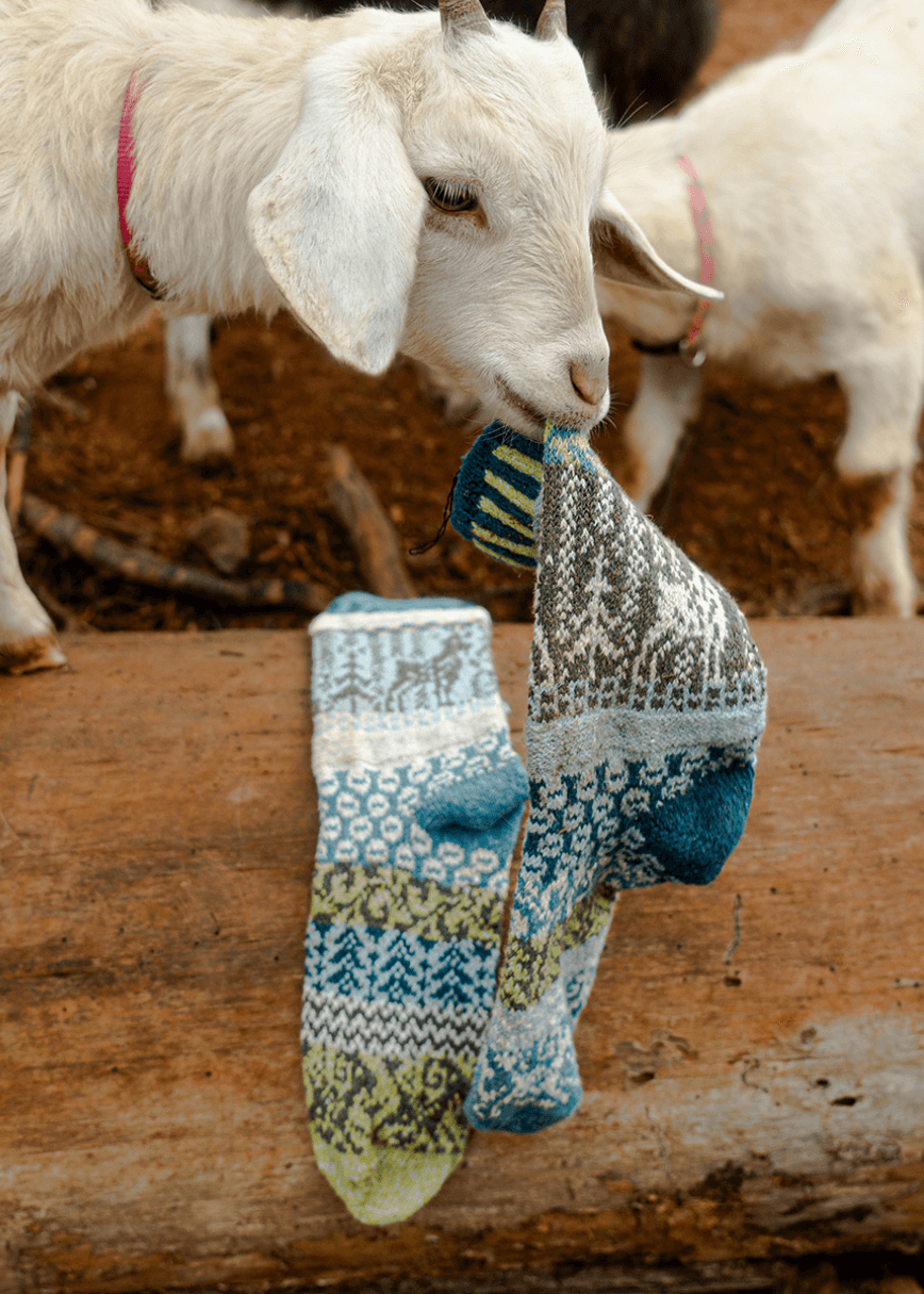 Solmate GOAT Knitted Crew Socks | Made in USA | These socks are delightfully mismatched & so very comfortable.  American Made Women's Boutique.