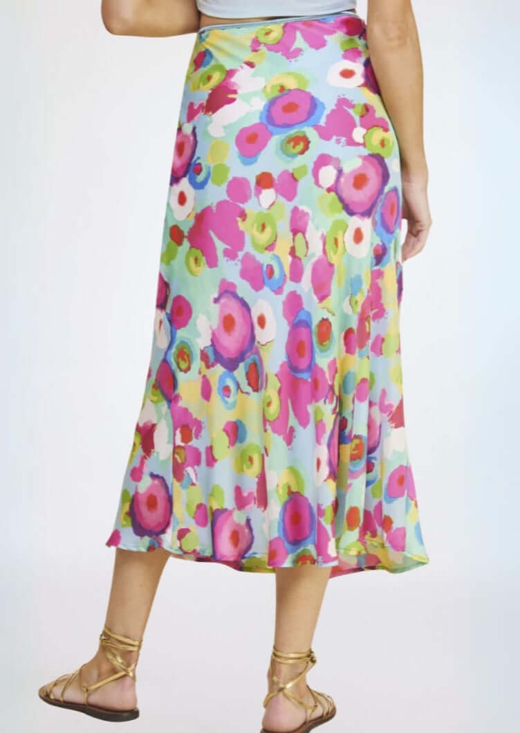 Women's Colorful Satin Midi/Maxi Skirt Aqua & Fuchsia Made in USA | Made in USA | Classy Cozy Cool Made in America Women's Clothing Boutique