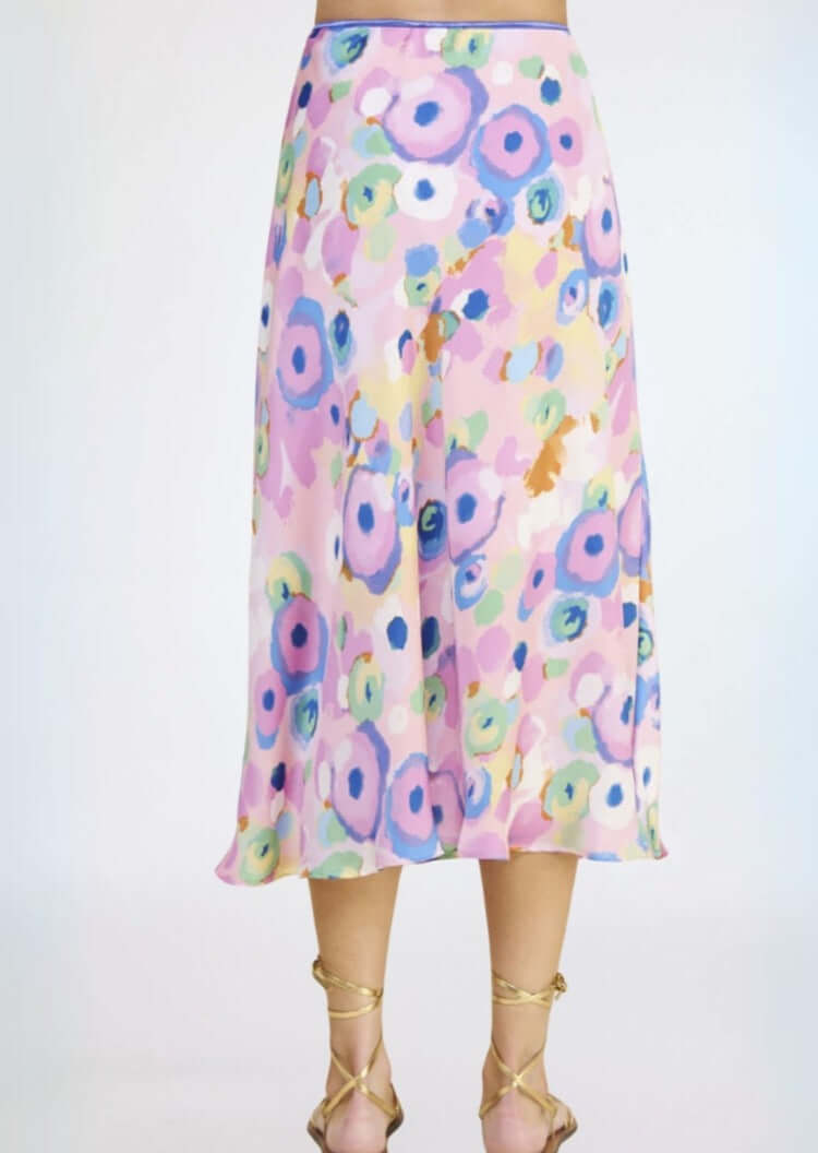 Women's Colorful Dressy Satin Midi/Maxi Skirt in Pink & Lilac  | Made in USA | Classy Cozy Cool Made in America Women's Clothing Boutique