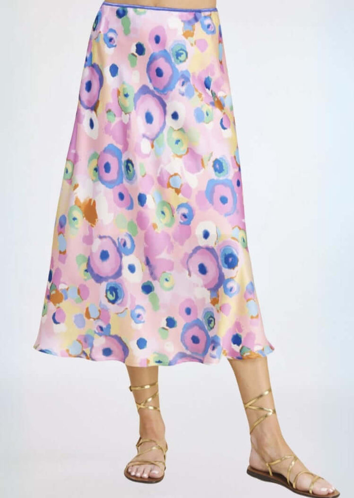 Women's Colorful Dressy Satin Midi/Maxi Skirt in Pink & Lilac  | Made in USA | Classy Cozy Cool Made in America Women's Clothing Boutique