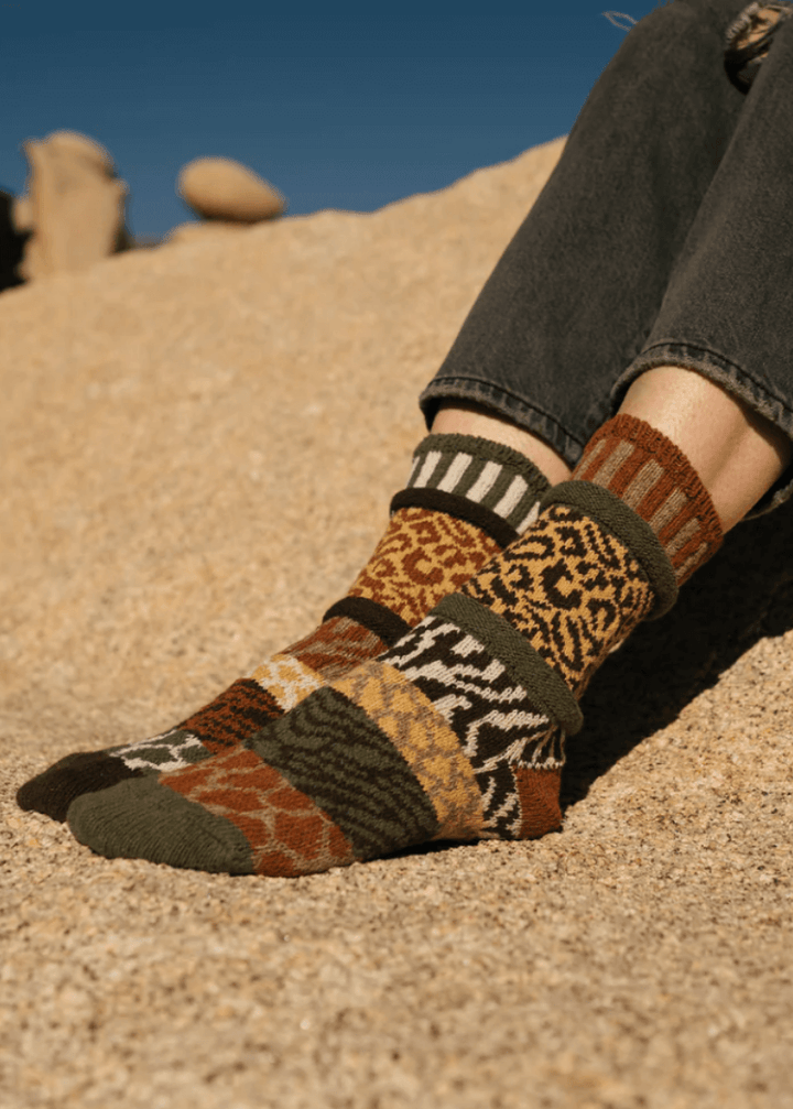 Solmate SAVANNAH Knitted Crew Socks | Made in USA | These socks are delightfully mismatched & so very comfortable.  American Made Women's Boutique.