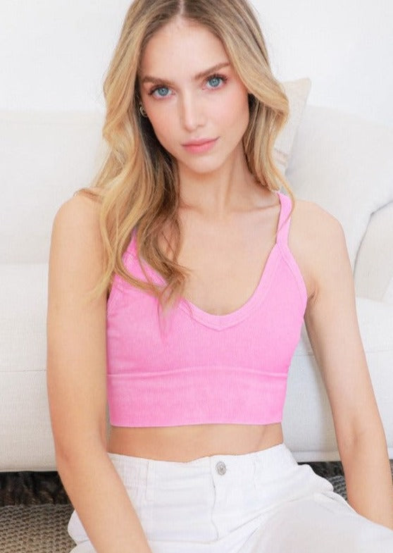 Niki Biki Ladies Fitted Vintage V-Neck Ribbed Bra Top Style NS8187  in 10 Color Options | Made in USA | Classy Cozy Cool Women's Made in America Boutique