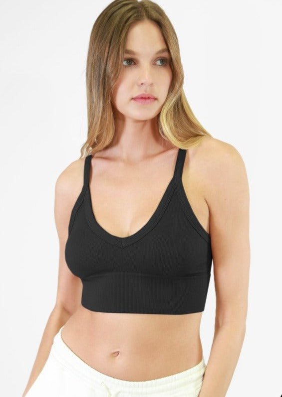 Niki Biki Ladies Fitted Vintage V-Neck Ribbed Bra Top Style NS8187  in 10 Color Options | Made in USA | Classy Cozy Cool Women's Made in America Boutique