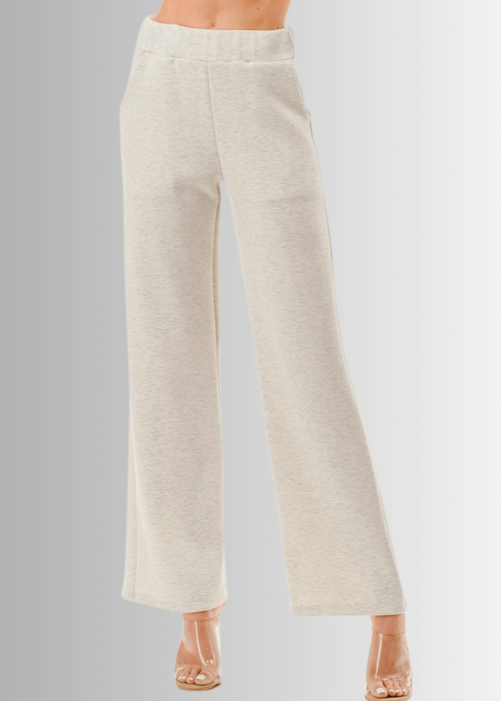 Made in USA Super Soft Relaxed Fit Pant Material Compares to LuLulemon Scuba Line Wrinkle Resistant Medium Weight Material Feels Ultra Lightweight and Soft Side Pockets in Heather Oatmeal
