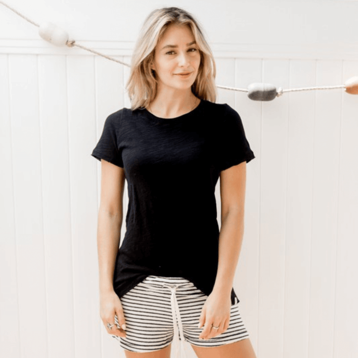 Sleepaholik Cotton Crew Lounge Tee in Black or White | Made in USA | Soft Vintage Washed Cotton | Classy Cozy Cool Women's Made in America Clothing Boutique