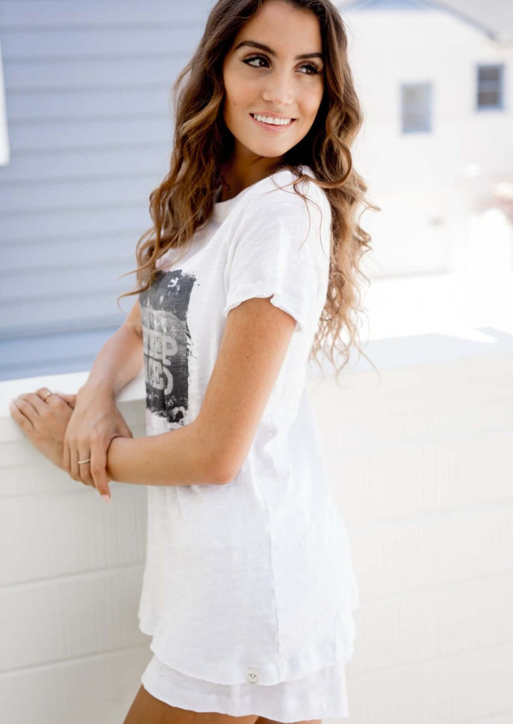 Sleepaholik Ladies Sheep Faced Graphic Lounge & Sleep Tee.  Proudly made in USA with  Cotton Made in the USA.  Classy Cozy Cool Women's Made in America Boutique