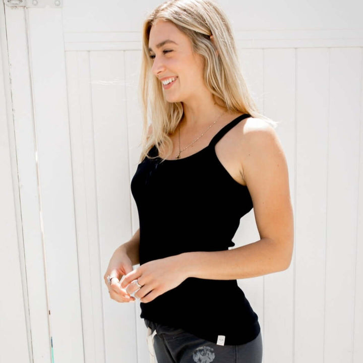 Sleepaholik Ladies White 100% Cotton Tank Top Made in USA with Fabric that is Made in USA! New Trendy Light & Luxurious Loungewear Line | Classy Cozy Cool Made in America Boutique