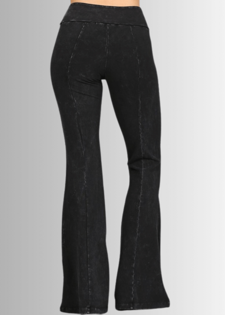 Made in USA Women's Slimming Mineral Washed Flared Pants, Jeggings in Denim Black |  Made with USA Cotton | Classy Cozy Cool Made in America Boutique