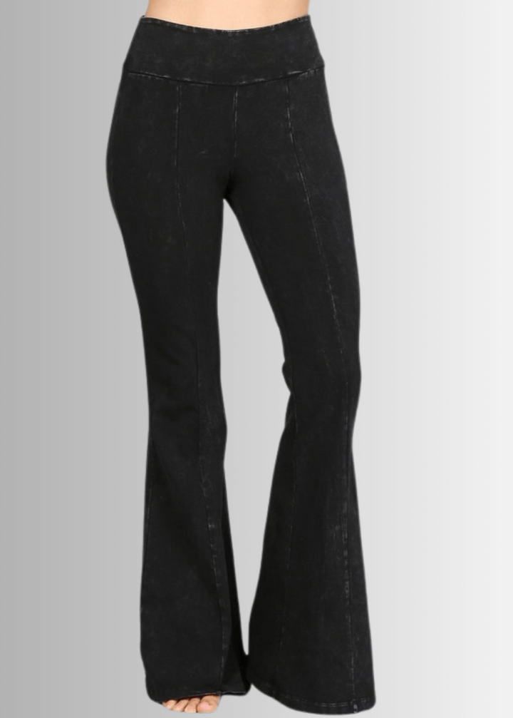 Made in USA Women's Slimming Mineral Washed Flared Pants, Jeggings in Denim Black |  Made with USA Cotton | Classy Cozy Cool Made in America Boutique