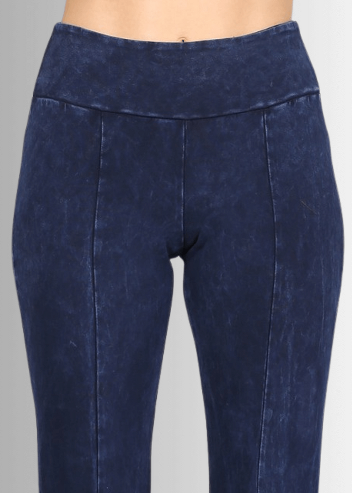 Made in USA Women's Slimming Mineral Washed Flared Pants, Jeggings in Denim Blue |  Made with USA Cotton | Classy Cozy Cool Made in America Boutique