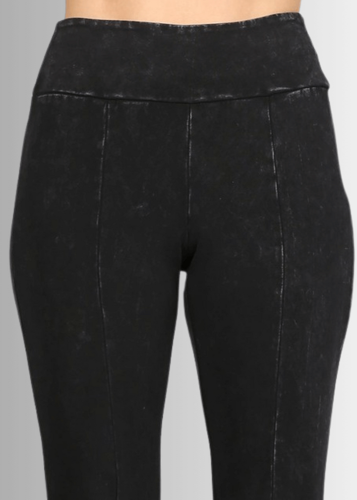 Made in USA Women's Slimming Mineral Washed Flared Pants, Jeggings in Denim Black |  Made with USA Cotton | Classy Cozy Cool Made in America Boutique