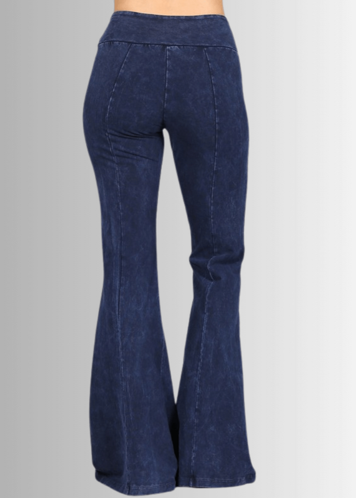 Made in USA Women's Slimming Mineral Washed Flared Pants, Jeggings in Denim Blue |  Made with USA Cotton | Classy Cozy Cool Made in America Boutique