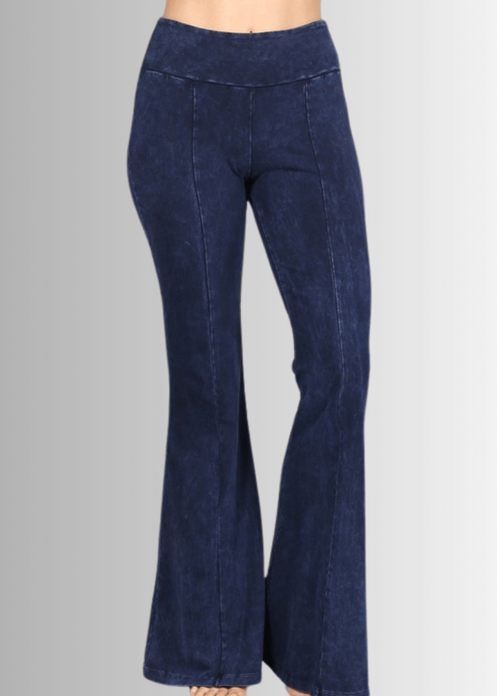 Made in USA Women's Slimming Mineral Washed Flared Pants, Jeggings in Denim Blue |  Made with USA Cotton | Classy Cozy Cool Made in America Boutique