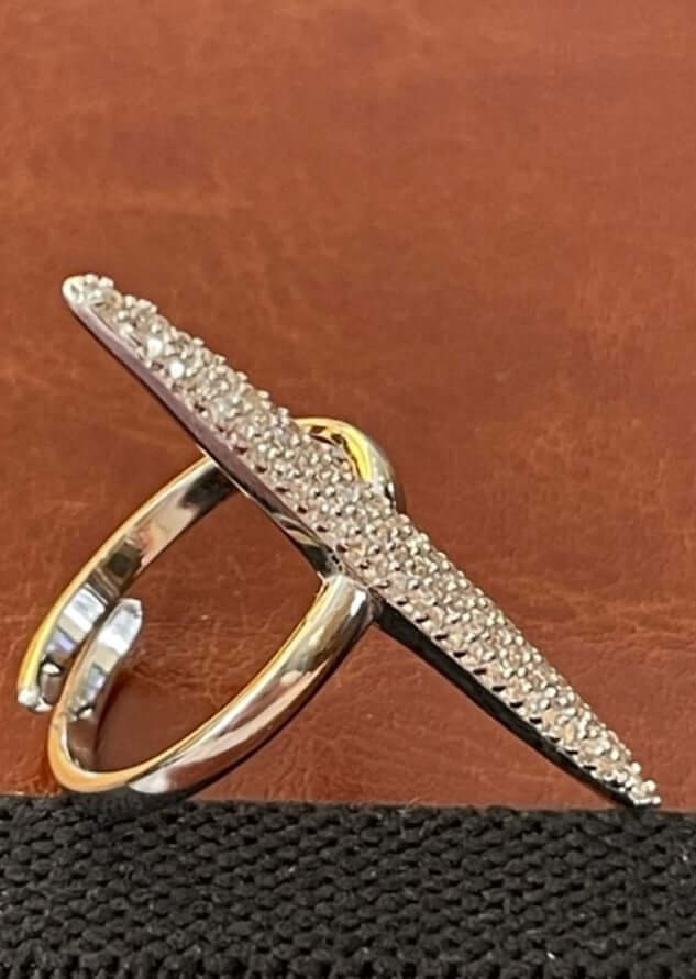 Made in USA, Submarine Women's Fashion Jewelry Ring by Artist Anuja Tolia is made of  925 Sterling Silver, accented with sparkling cubic zirconia stones
