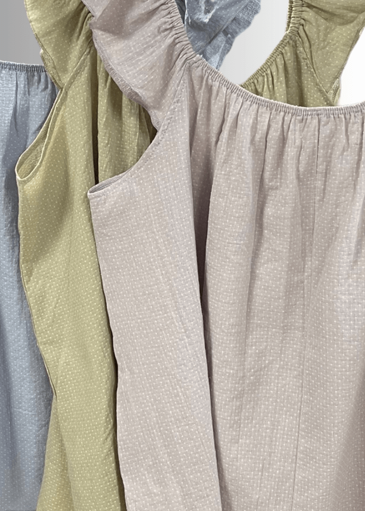 Made in USA Women's Cotton Ruffled Cap Sleeve Relaxed Fit Tank Top with Scoop Neck, Lightweight Woven Fabric in Pale Lilac | Bucket List Style T1719