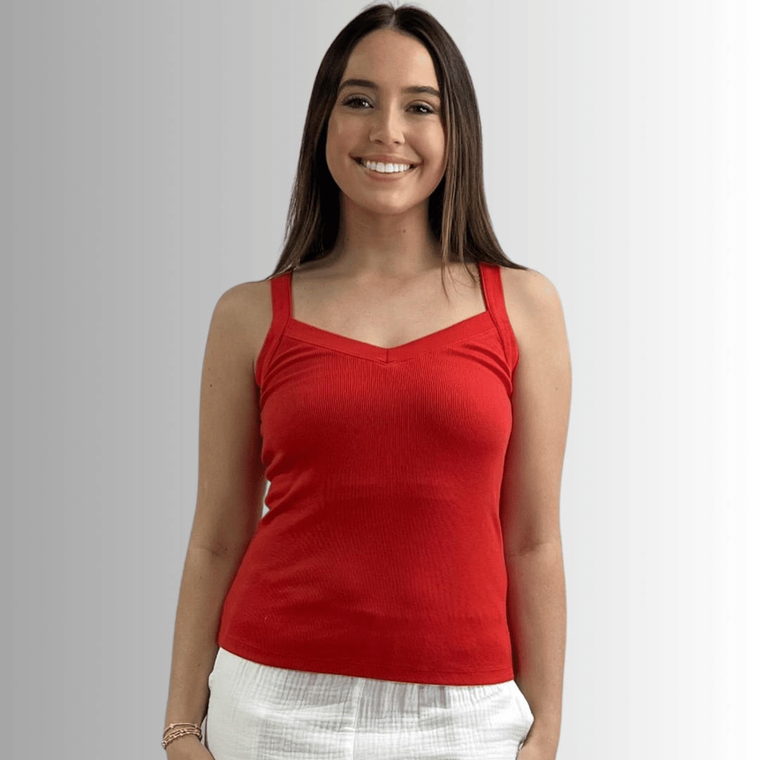 Made in USA Women's Premium Garment Dyed Cotton Ribbed Tank Top with Y-Strap back in Crimson Red | Classy Cozy Cool Women's Made in America Boutique