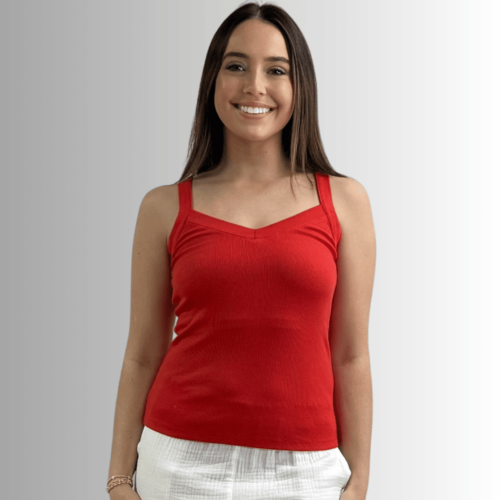 Made in USA Women's Premium Garment Dyed Cotton Ribbed Tank Top with Y-Strap back in Crimson Red | Classy Cozy Cool Women's Made in America Boutique