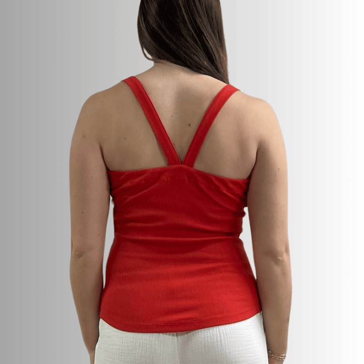 Made in USA Women's Premium Garment Dyed Cotton Ribbed Tank Top with Y-Strap back in Crimson Red | Classy Cozy Cool Women's Made in America Boutique