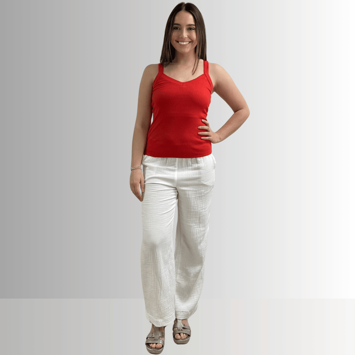 Made in USA Women's Premium Garment Dyed Cotton Ribbed Tank Top with Y-Strap back in Crimson Red | Classy Cozy Cool Women's Made in America Boutique