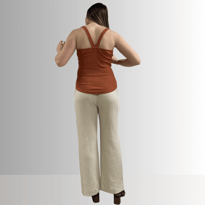 Made in USA Women's Premium Garment Dyed Cotton Ribbed Tank Top with Y-Strap back in Gingerbread Brown | Classy Cozy Cool Women's Made in America Boutique