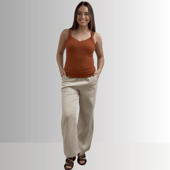 Made in USA Women's Premium Garment Dyed Cotton Ribbed Tank Top with Y-Strap back in Gingerbread Brown | Classy Cozy Cool Women's Made in America Boutique