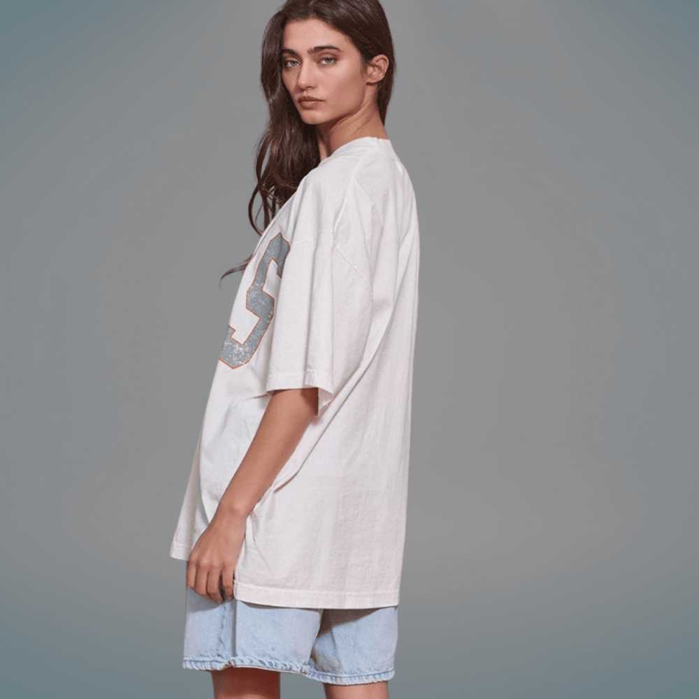 Made in USA Oversized "TEXAS" Graphic Tee, Crew Neck, Short Sleeves, White, Longer Length, 100% Cotton | Classy Cozy Cool Made in America Boutique