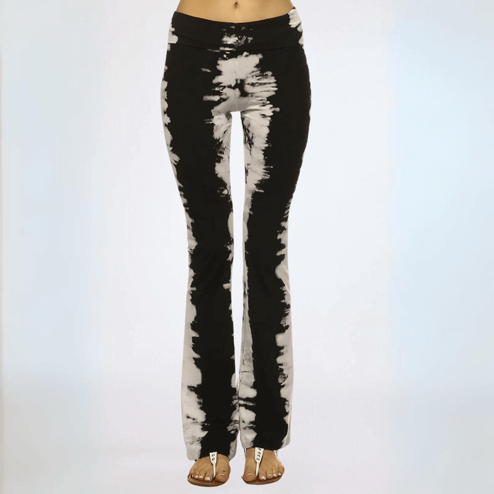 Made in USA Premium Cotton Black & Tan Unique Design Tie Dye Bootcut Athleisure Pants | Classy Cozy Cool Made in America Boutique