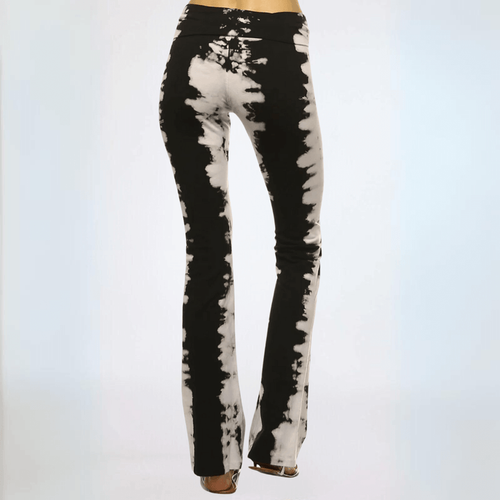 Made in USA Premium Cotton Black & Tan Unique Design Tie Dye Bootcut Athleisure Pants | Classy Cozy Cool Made in America Boutique