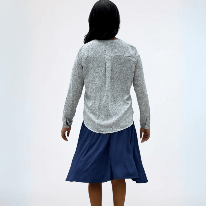 Women's Micro Animal Printed Dressy Wrap Top with Tie Front Detail in Blue | Made in USA | Classy Cozy Cool Women's Made in USA Boutique