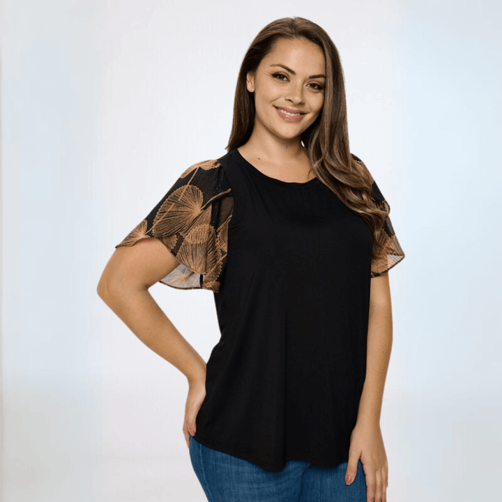 Women's Black Top with Chiffon Tulip Sleeve Made in USA | Classy Cozy Cool Made in America Boutique