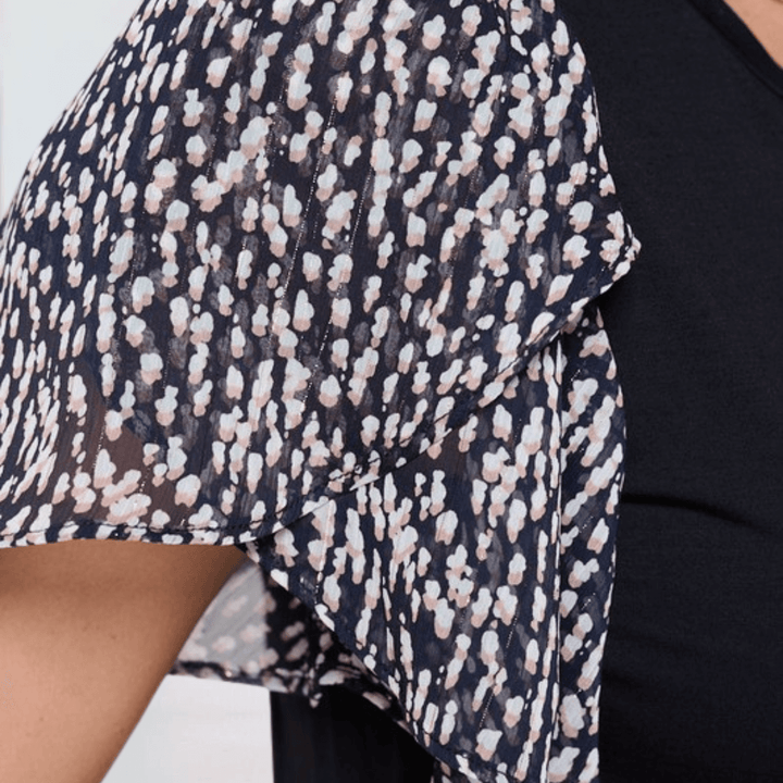 Women's Black Top with Chiffon Tulip Sleeve Made in USA | Classy Cozy Cool Made in America Boutique