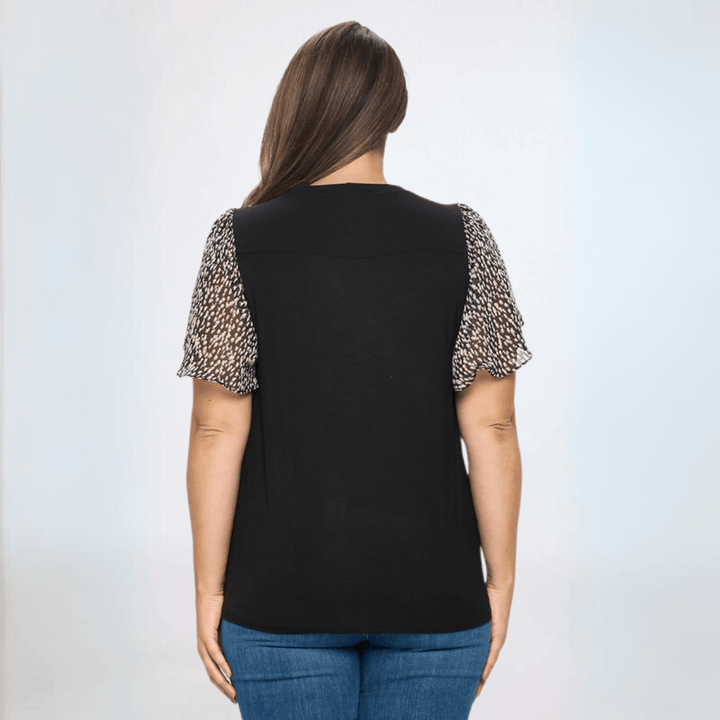 Women's Black Top with Chiffon Tulip Sleeve Made in USA | Classy Cozy Cool Made in America Boutique