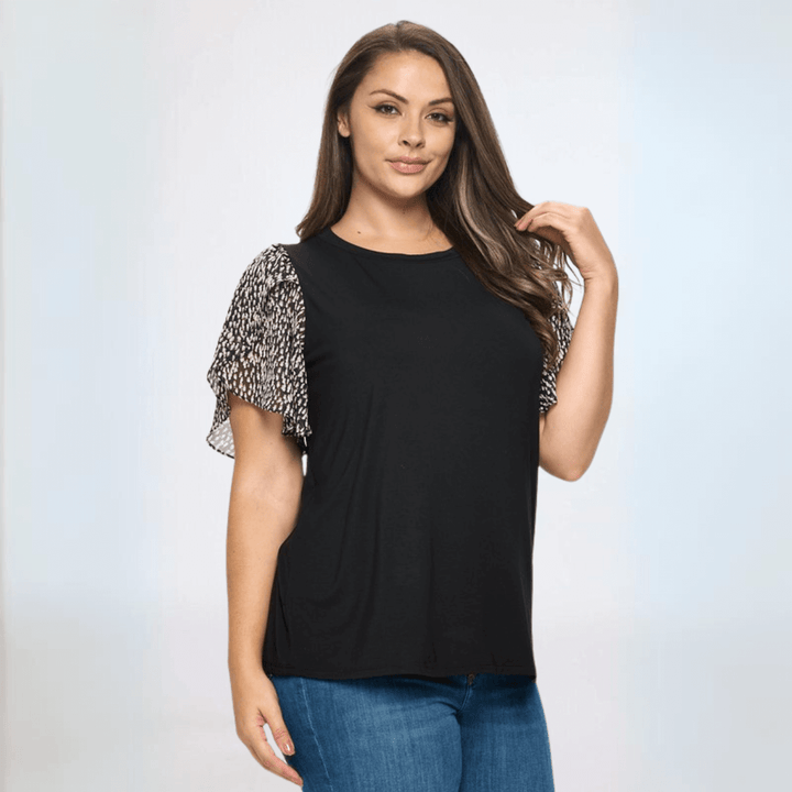 Women's Black Top with Chiffon Tulip Sleeve Made in USA | Classy Cozy Cool Made in America Boutique