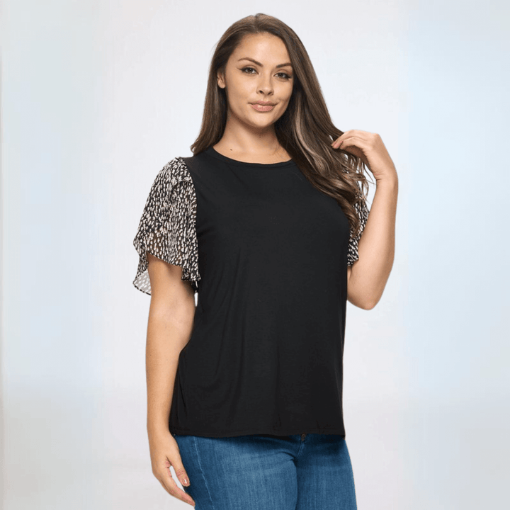 Women's Black Top with Chiffon Tulip Sleeve Made in USA | Classy Cozy Cool Made in America Boutique