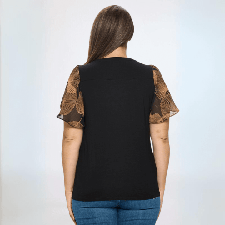 Women's Black Top with Chiffon Tulip Sleeve Made in USA | Classy Cozy Cool Made in America Boutique