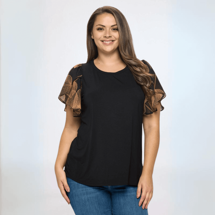 Women's Black Top with Chiffon Tulip Sleeve Made in USA | Classy Cozy Cool Made in America Boutique